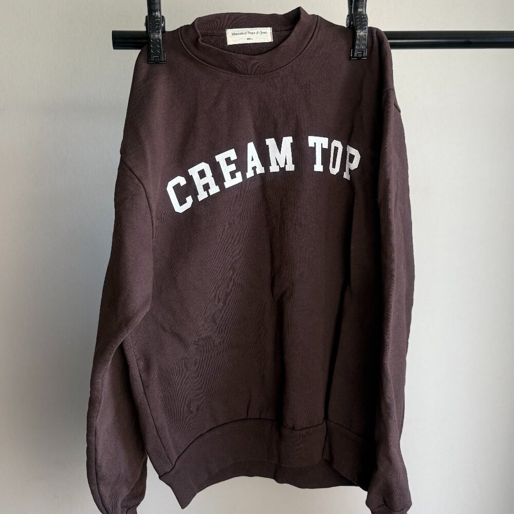 LIMITED EDITION Museum of Peace & Quiet Cream Top Sweatshirt Size S Maru Coffee